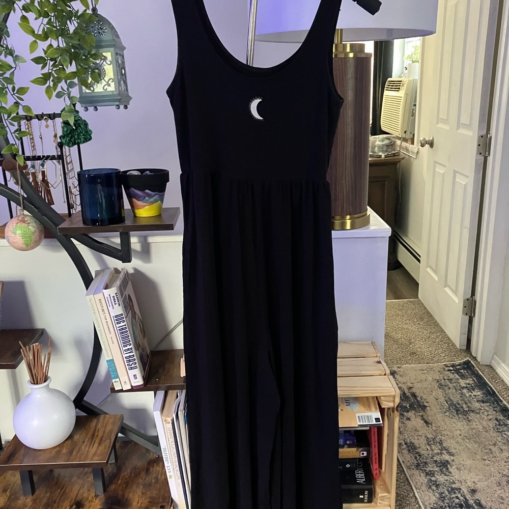 Black Sleeveless Jumpsuit with Moon Detail